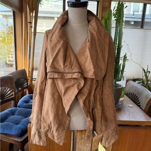 NWT MUUBAA THAXTER DRAPED LEATHER SOFT JACKET LIGHT MINK US 4 (XS S) UK 8